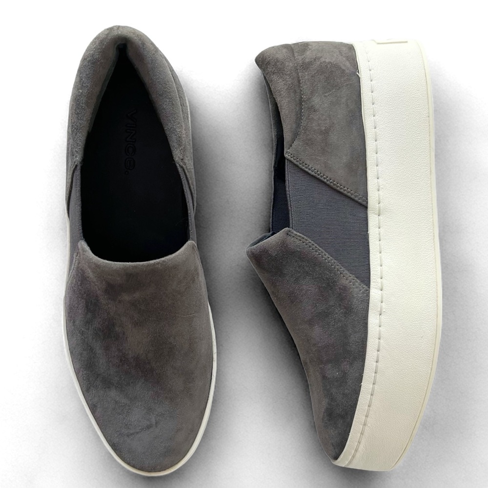 Vince Gray Suede Slip-On Platform Sneakers with White Sole